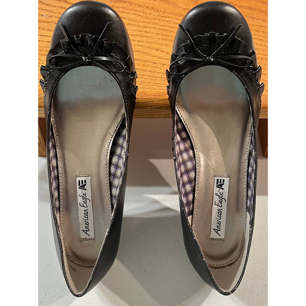 American Eagle Black Wedge Heel Bow Tie Size 9